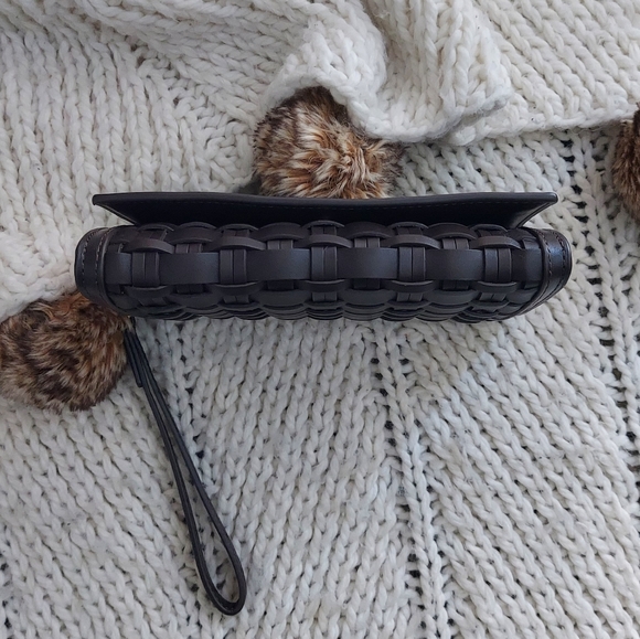 TORY BURCH Britten Woven Flap Wallet Wristlet - Deep Brown - Picture 8 of 11